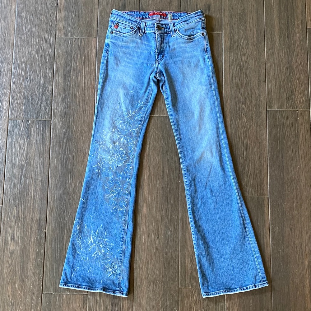 Handmade Floral Denim Bootcut Flared Jeans
